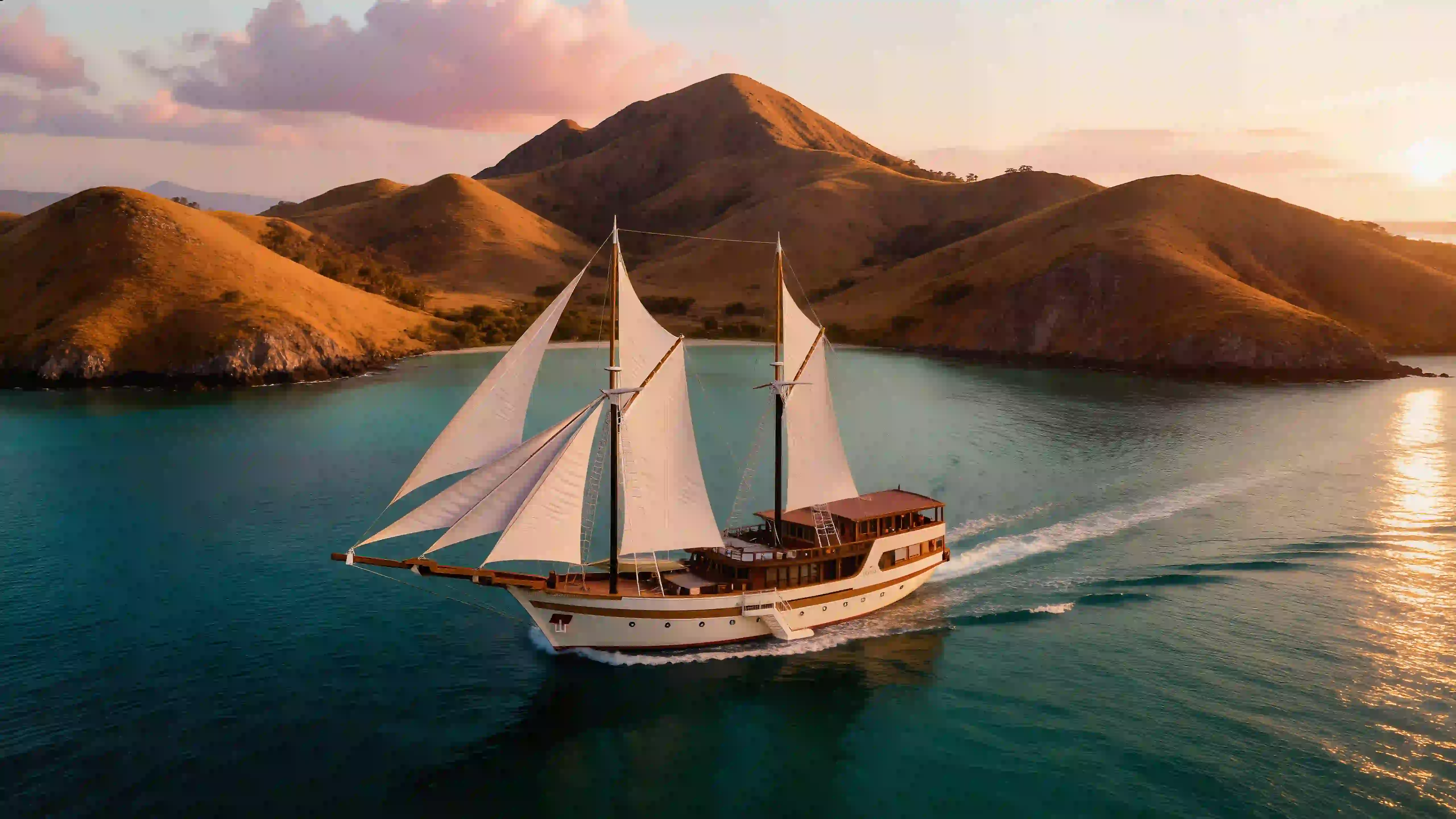 Phinisi under sail in Komodo National Park